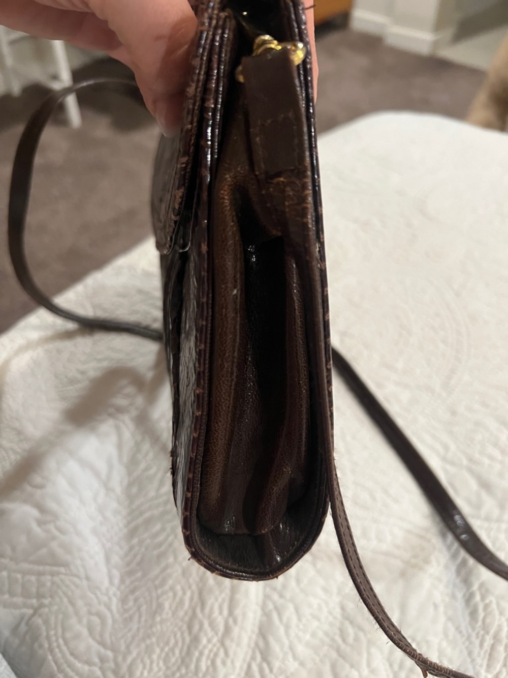 J.Renee snakeskin leather clutch, vintage  brown envelope style - Picture 4 of 7